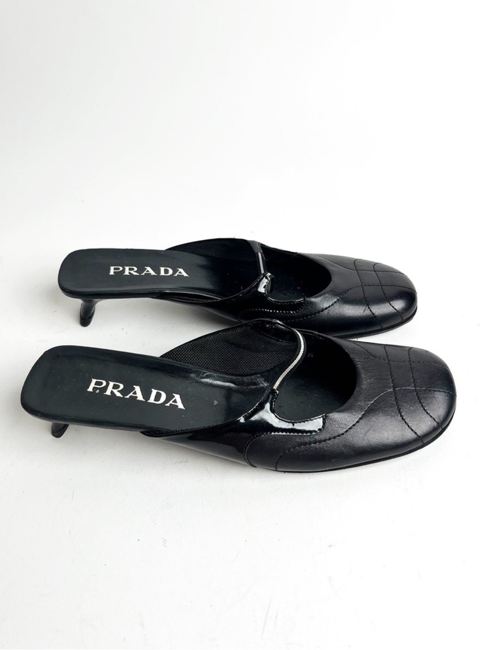 Rare Vintage Prada Black Leather Mule Kitten Heels - Picture 3 of 14